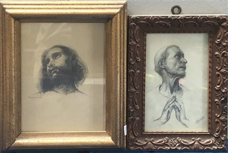 Rito Baccarini (Gonzaga 1895 - Milano 1970) "Volti" due disegni a matita,...