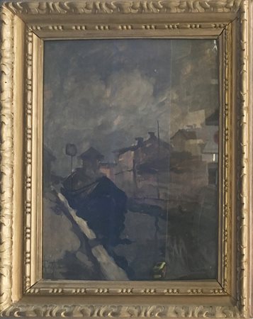 Achille Cattaneo (Limbiate 1872 - Milano 1931) “Alzaia Naviglio Pavese” olio...