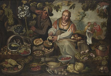 Maestro lombardo del secolo XVII, da Vincenzo Campi "Fruttivendola" olio su...