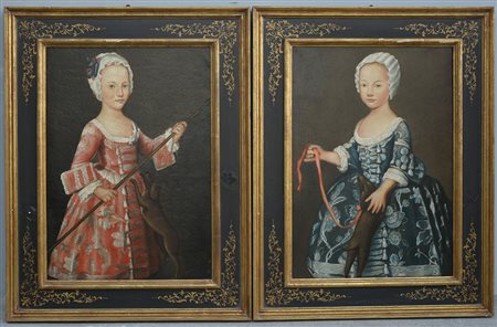 Ignoto dall'antico "Giovani principesse" coppia di olii su tela (cm 70x50) in...