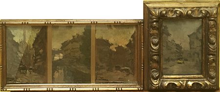 Achille Cattaneo (Limbiate 1872 - Milano 1931) "Scorci di Milano" quattro...