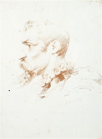 Castoldi Guglielmo (1823 - 1882) "Ritratto di uomo" matita marrone su carta...