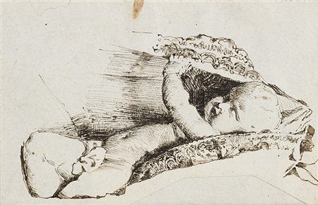 Scuola del secolo XIX "Putto" penna e inchiostro bruno su carta mm 57x90 in...