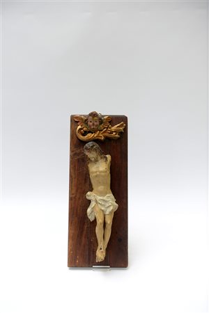 Arte del secolo XVIII "Cristo crocifisso" scultura in legno policromo montata...