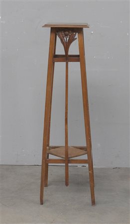 Colonna portavaso Liberty in noce a due ripiani (h cm 106) (difetti)