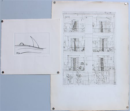 Cartella contenente un volume con sei acquaforti e tre prove d'autore di...