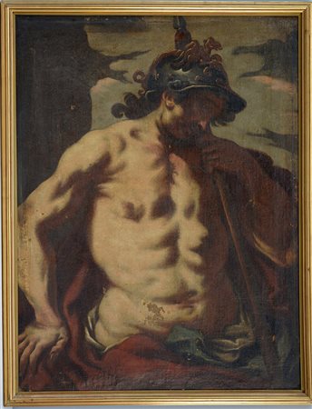 Ignoto secolo XVII "Figura di soldato (Marte?)" frammento ad olio su tela (cm...