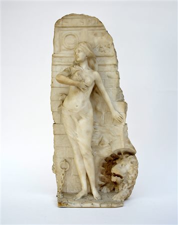 Scultore dell'inizio del secolo XX "Schiava" gruppo in alabastro (h. cm 62)...