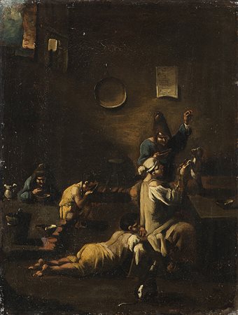 Seguace del Magnasco, coppia di dipinti ad olio su tela raffiguranti scene...