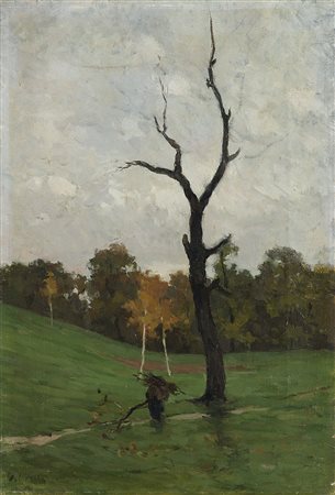 Oreste Silvestri (Pollone 1858 - Milano 1936) "Paesaggio con albero spoglio"...
