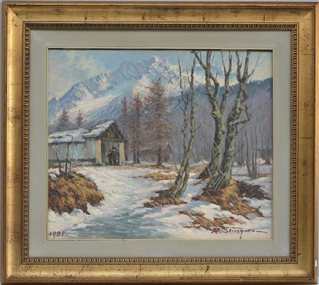 Firma indecifrata, "Cappelletta a Staffa, Macugnaga" olio su tela (cm 50x60)...