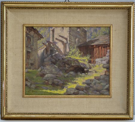 Verno (1937) "Scorcio con ruderi" olio su tavoletta (cm 22x27) firmato in...