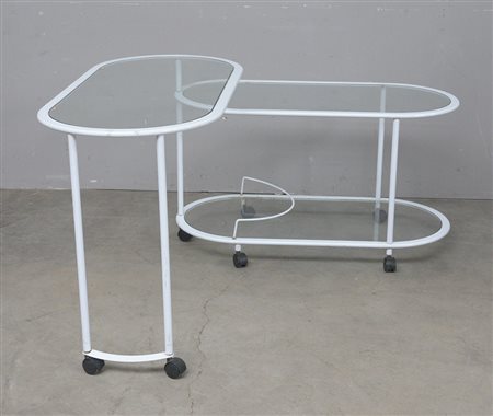 Tavolino con rotelle a due moduli apribili con struttura in metallo laccato...