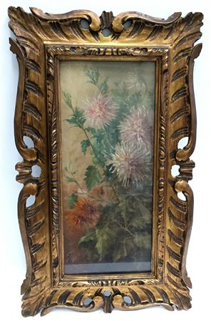 A. Maragliano "Crisantemi" olio su tela (cm 56x24) firmato in basso a...