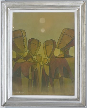 Ferruccio Petriccioli "Gente" tecnica mista su tela (cm 80x60) firmato in...