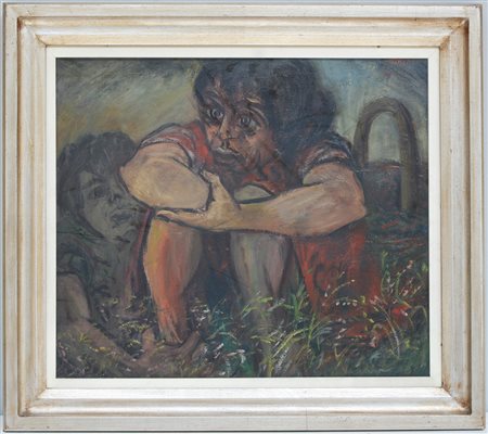 Nillo Tinazzi (1922) "Riposo sull'erba" olio su tela (cm 60x70) firmato e...