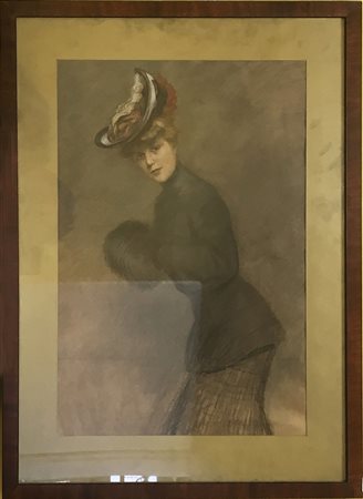 R. Klein "Ritratto di gentildonna" tecnica mista (cm 58x38) firmato in centro...