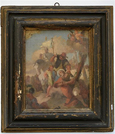 Scuola del secolo XVIII "scena di martirio" bozzetto ad olio su cartone...