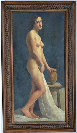 Firma indecifrata, "Nudo femminile" olio su tela (cm 93x45) firmato e datato...