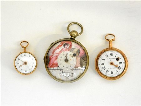 Lotto composto da tre orologi da tasca in oro 18K e metallo di diversi...