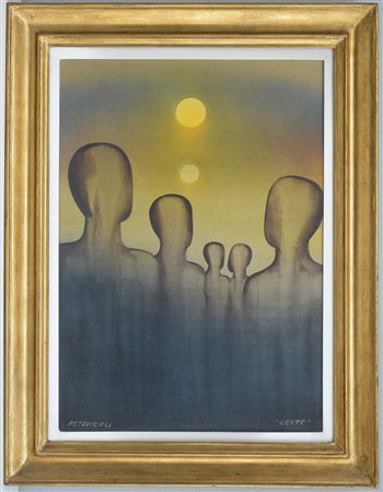 Ferruccio Petriccioli "Gente" tecnica mista su tela (cm 70x50) firmato in...