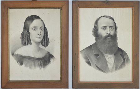 Firma indecifrata, coppia di pastelli su carta raffiguranti due ritratti,...