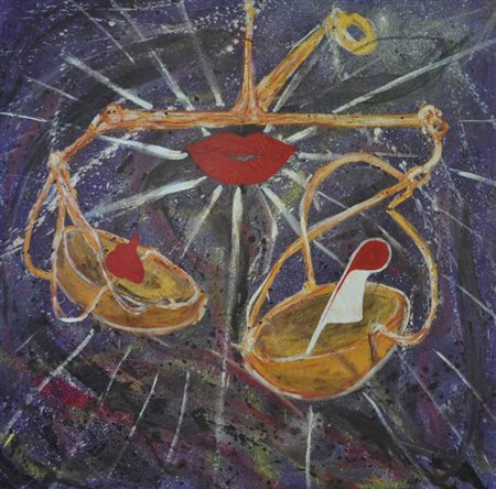 FLAVIA MANTOVAN Bilancia, serie segni zodiacali Tecnica mista su tela cm 90x90