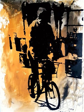 PAOLO UTTIERI In bicicletta, 2017 olio su tela cm 100x70