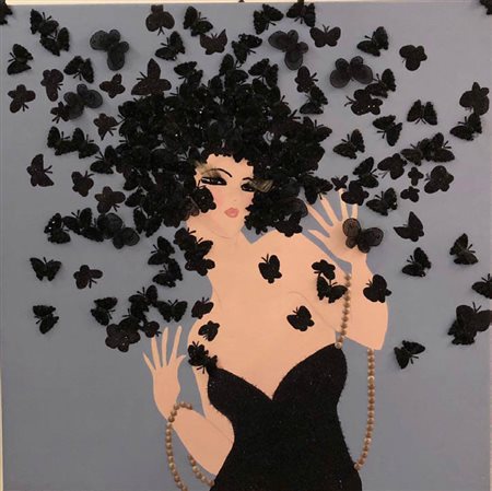 ROBERTO GUARINIELLO Dhalia Black Tecnica mista acrilico, tessuto, pizzo,...