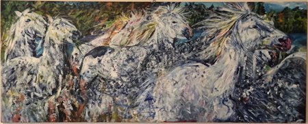 GIUSEPPE DE VITA Cavalli bianchi Tecnica mista su tela cm 160x50