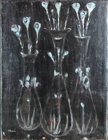 BORRA POMPEO (MILANO 1898 MILANO 1973), Fiori notturni, Olio su tela Dim....