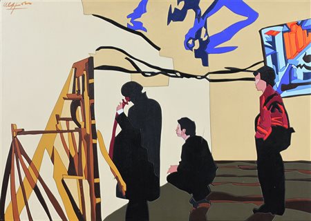 NESPOLO UGO (MOSSO 1941), Udire e vedere, Pittura e intarsi su legno Dim....