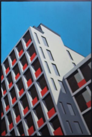 PETRUS MARCO (RIMINI 1960 0), Casa con balconi rossi, Olio su tela Anno 2003...