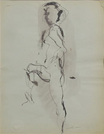 TRECCANI ERNESTO (MILANO 1920 MILANO 2009), Nudo con gamba alzata, Inchiostro...