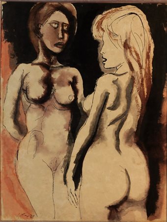 GUTTUSO RENATO (BAGHERIA 1911 ROMA 1987), Due figure femminili, Tempera e...