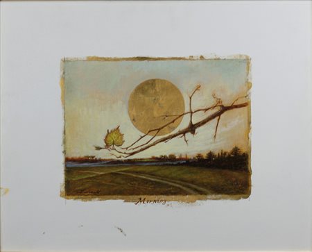 NUNZIANTE ANTONIO (NAPOLI 1956), Morning, Olio su foglia oro 18 K. su tavola...