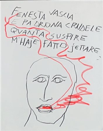 PALADINO MIMMO (PADULI 1948), Autoritratto con Sicilia, Tecnica mista su...