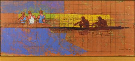 TORNABUONI LORENZO (ROMA 1934 ROMA 2004), Vogatori, Olio su cartone Dim....