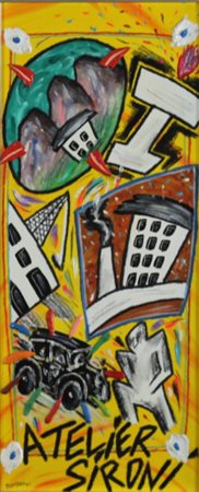 DONZELLI BRUNO (NAPOLI 1941), Atelier Sironi, Olio e tecnica mista su tela...