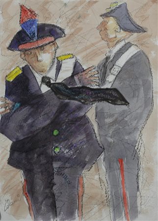 TALANI GIAMPAOLO (SAN VINCENZO 1955), Due carabinieri, Tecnica mista su carta...