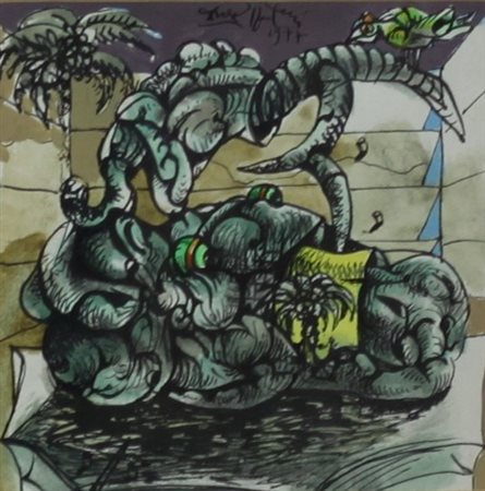 PIGNATELLI ERCOLE (LECCE 1935), Senza titolo, Tecnica mista su carta Anno...