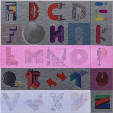 LORENZO MARINI (1956) Alphabet 2018 Tecnica mista su lastra in alluminio 25 x...