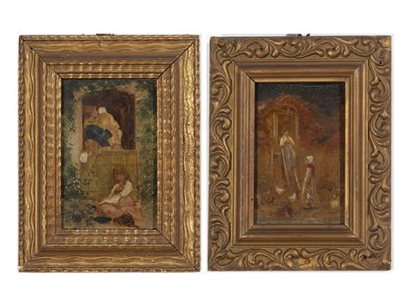 Autore non identificato (XIX secolo) Scene di vita popolare 16x9 cm Olio su...