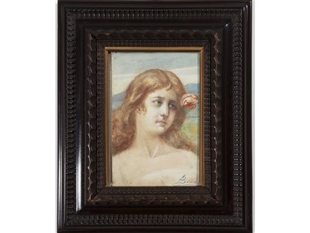 Alessandro Barbieri (1850-1931) Ritratto di fanciulla 27x18,5 cm Acquarello...