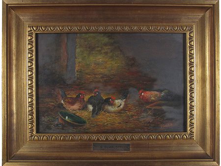 Giovanni Guarlotti (1869–1954) Pollaio 20x30 cm Olio su tavola