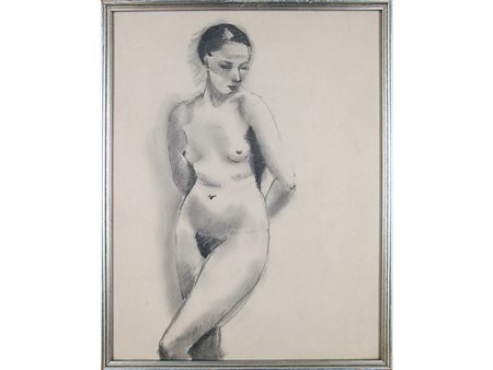 Gigi Chessa (1898-1935) Studio per nudino 35,5x27 cm Carboncino su carta