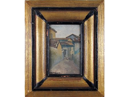 Giuseppe Fantauzzo (1890-1963) Borgo 15x10 cm Olio su compensato