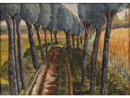 Bruno Furlotti (1894-1971) Viale in campagna 50x70 cm Olio su tela