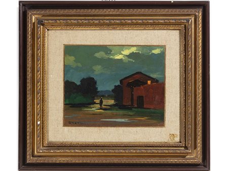 Renato Natali (1883-1979) Notturno 20x25 cm Olio su faesite