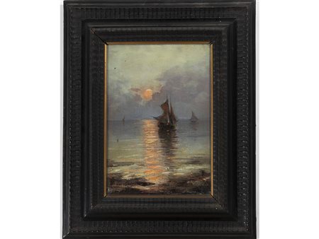 Firma illeggibile (XX secolo) Tramonto 30x40 cm Olio su carta